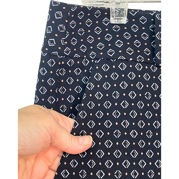 Loft Sz 12 Marissa Skinny Pants 36"x28" Small Diamond Print Blue Stretch Poplin - Picture 5 of 11